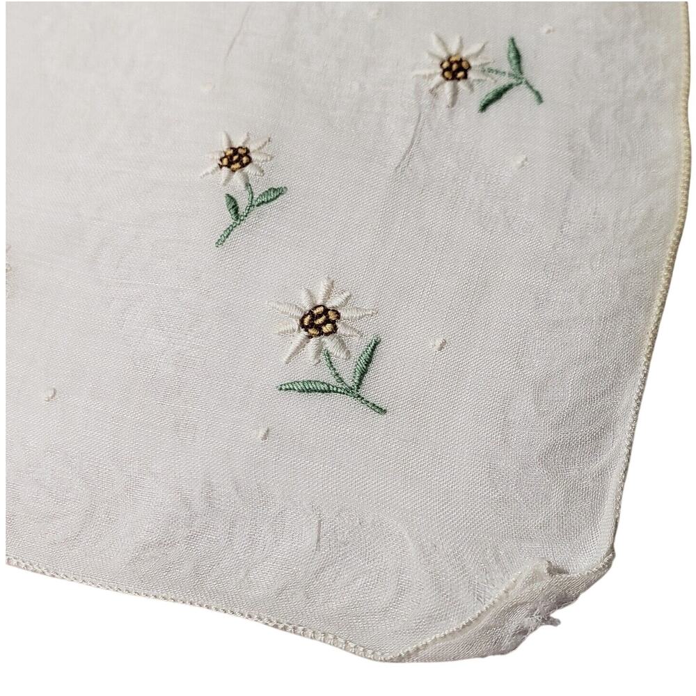 Vtg Cottage Hankie Embroidered Daisy Flower Handmade Bride Wedding Pocket Scarf
